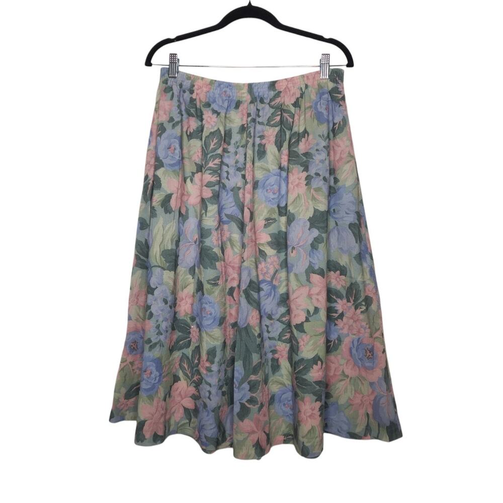 Vintage 80s Floral Wallpaper Skirt Pockets Flowy Cottage Grandma Coastal
